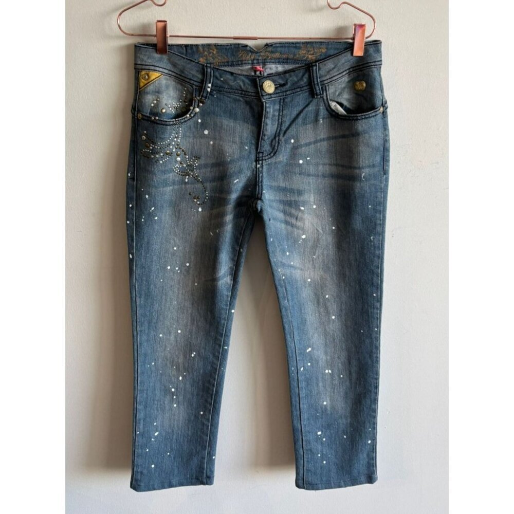 Apple Bottom Womens Y2K Embroidered Stretch Low Rise Denim Jeans Blue Sz 9/10 - Picture 2 of 14